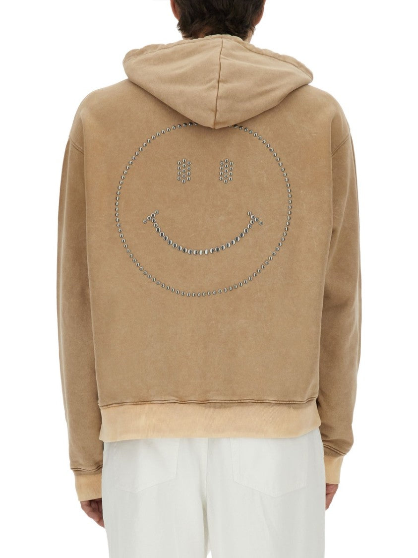 Moschino Washed Beige Hoodie With Logo And Studded Design