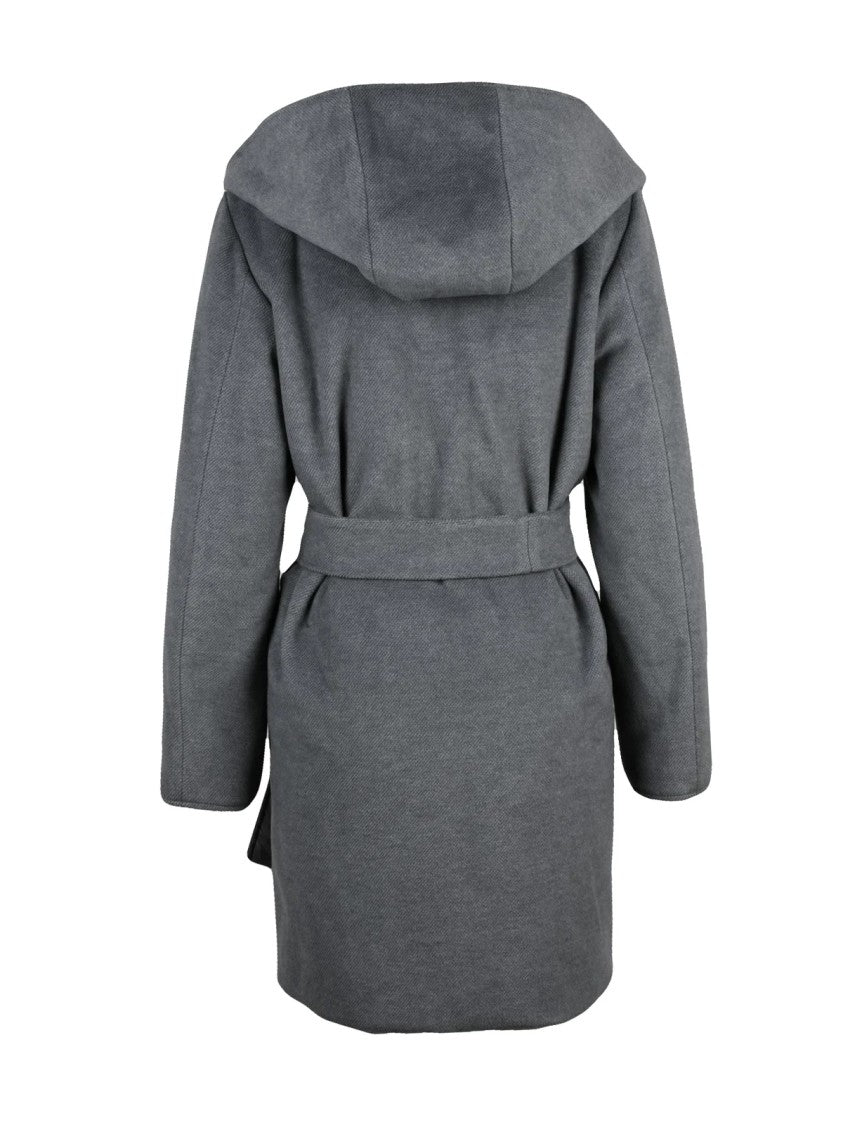 Emme By Marella Grey Polyester-Blend Belted Reversible Padded Coat