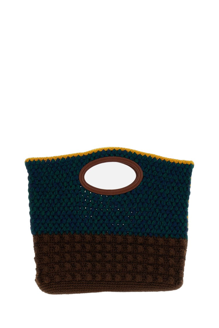 Marni Green Knotty Crochet Wool Knit Clutch