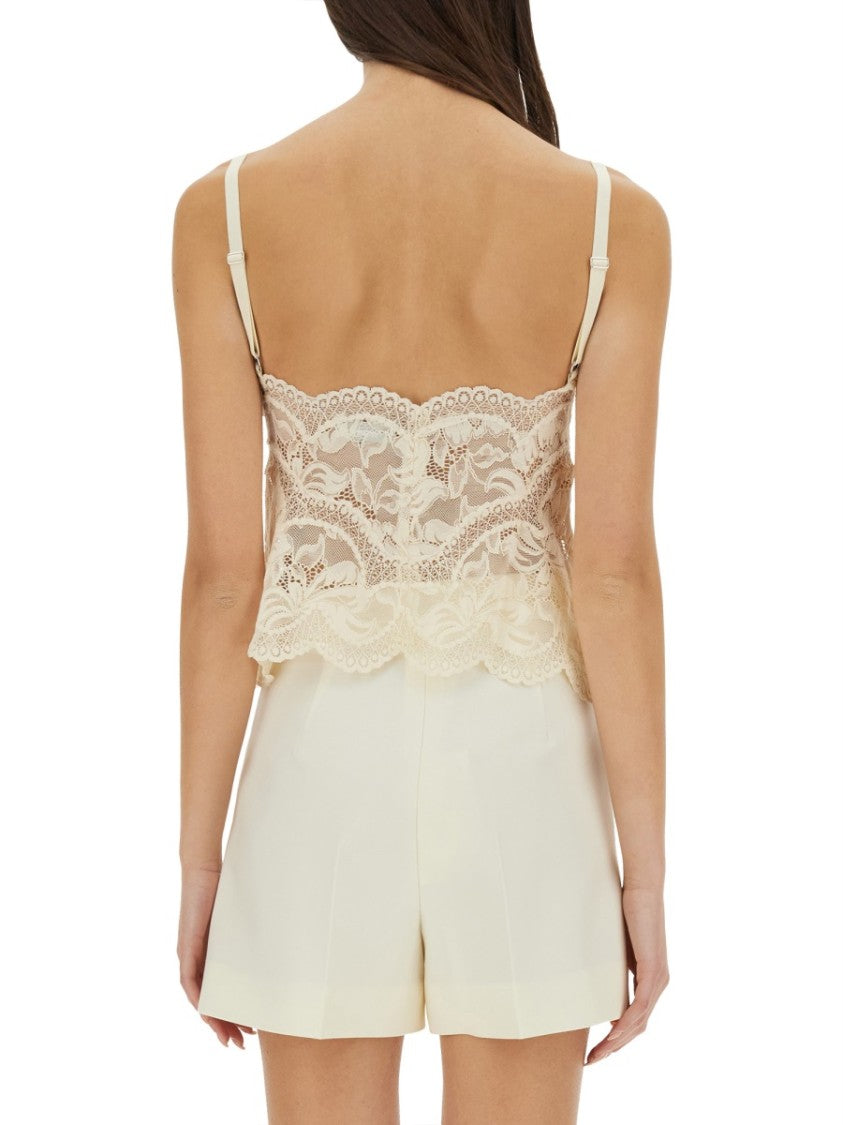 Rabanne Intricate Lace Top With Scalloped Hem