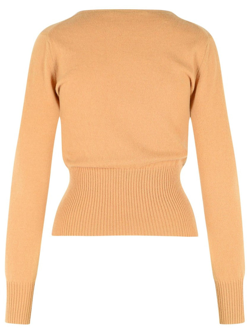 Max Mara Fine Knit Sweater With Wide Crewneck And Ribbed Details