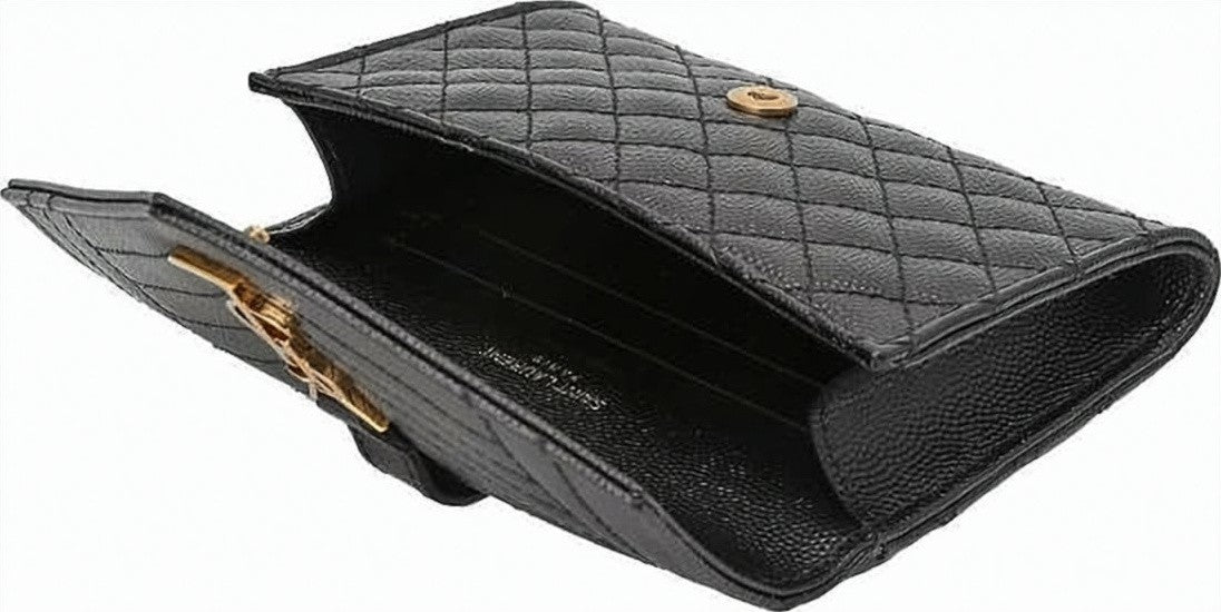 Saint Laurent Textured Cowhide Leather Compact Wallet With Gold-Tone Logo