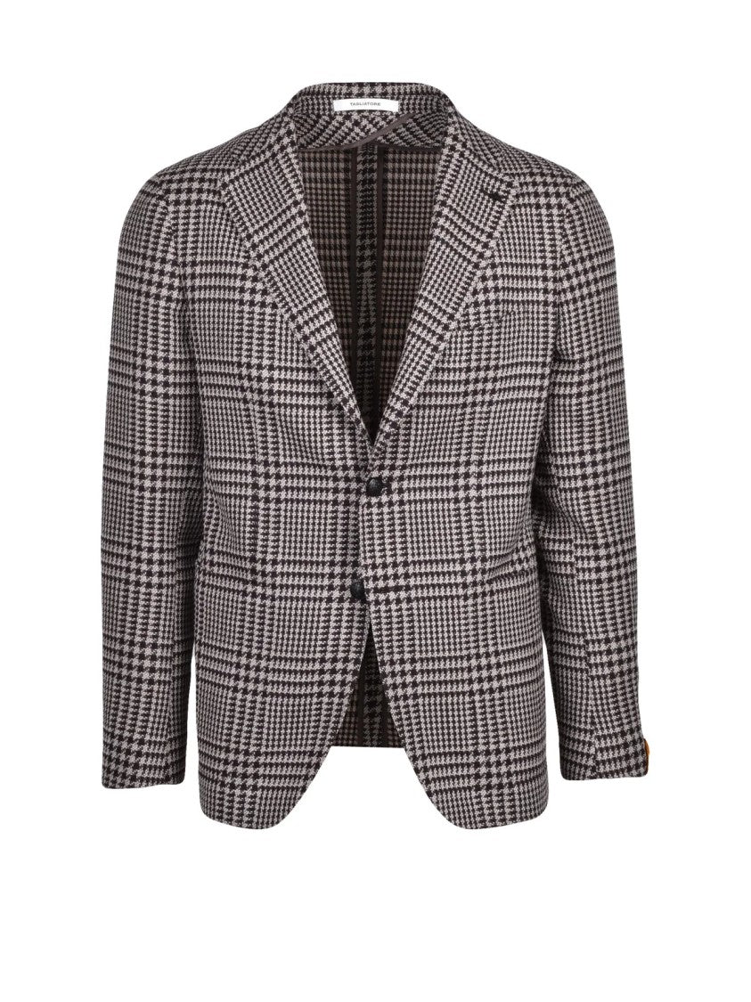 Tagliatore Brown/Beige Checkered Rounded Virgin Wool Jacket