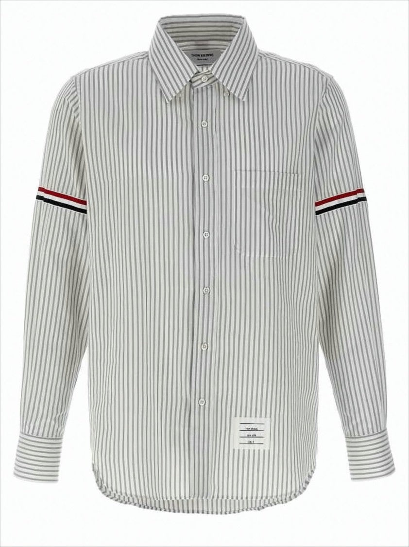 Thom Browne Vertical Stripe Long-Sleeve Shirt With Tricolor Detail