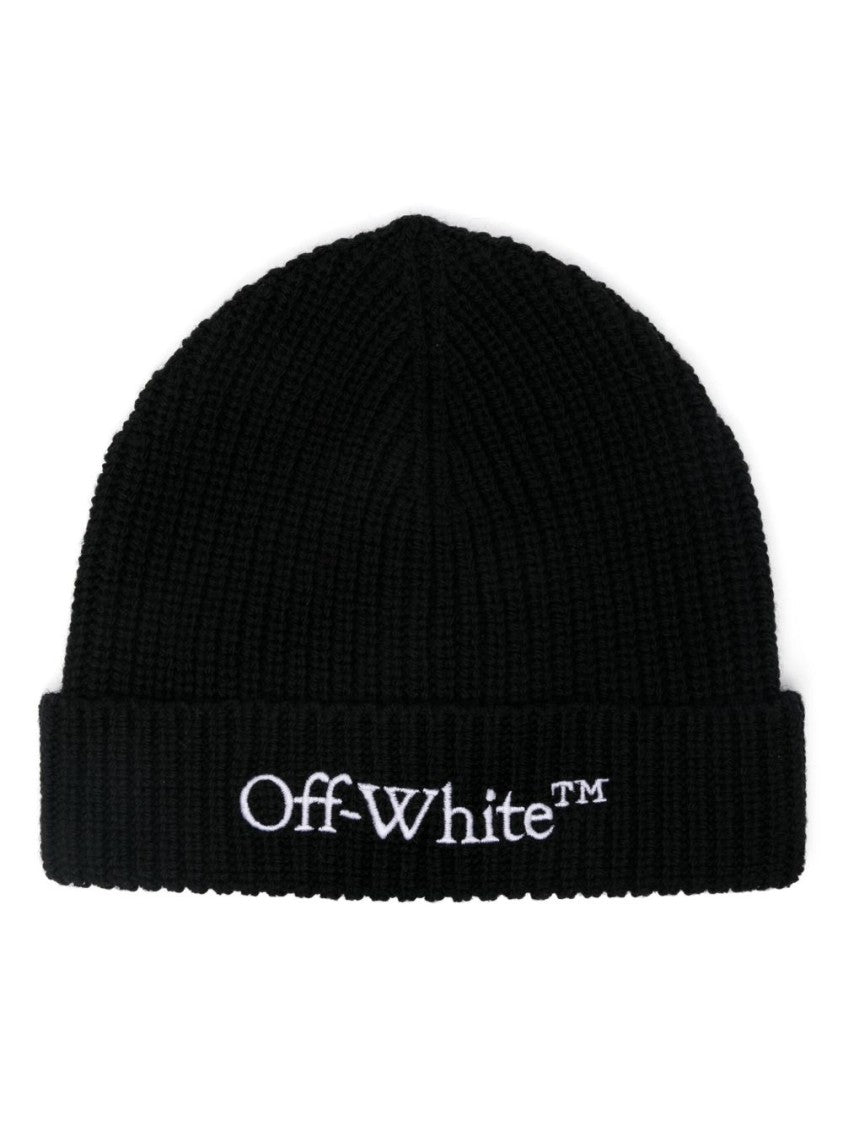 Off-White Ribbed Knit Cap With Folded Cuff