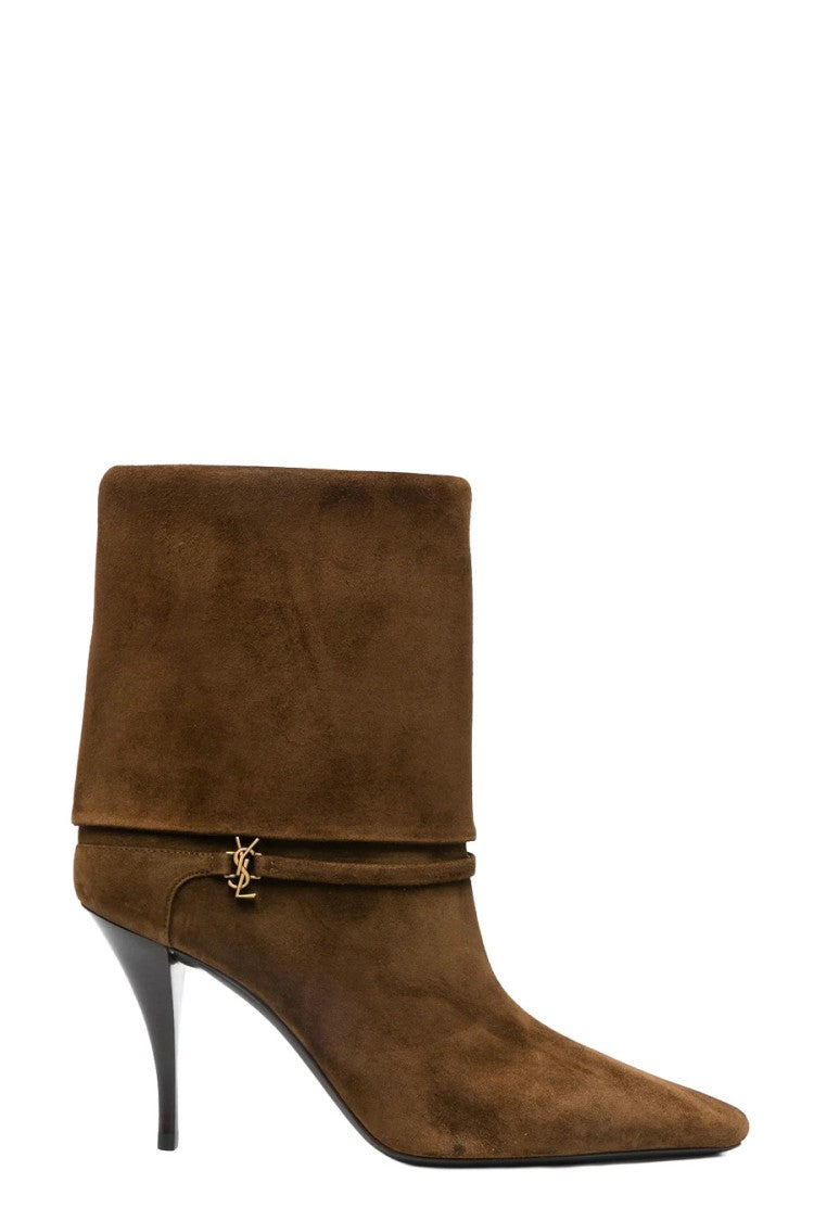 Saint Laurent Brown Suede Fold-Over Cuff Ankle Boots