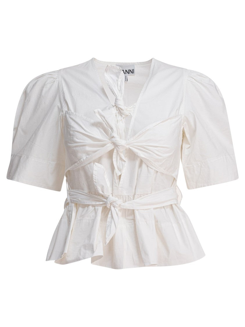 Ganni Ruffled Blouse With Deep V-Neckline