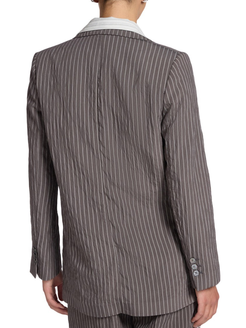 Elena Miro` Classic Tailored Brown Pinstripe Woven Blazer