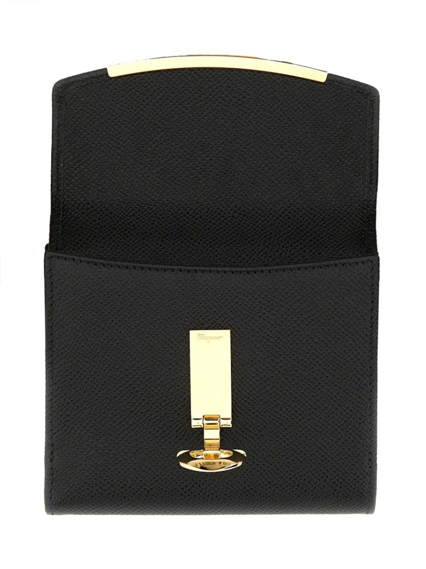 Ferragamo Black Calf Leather Gancini Wallet