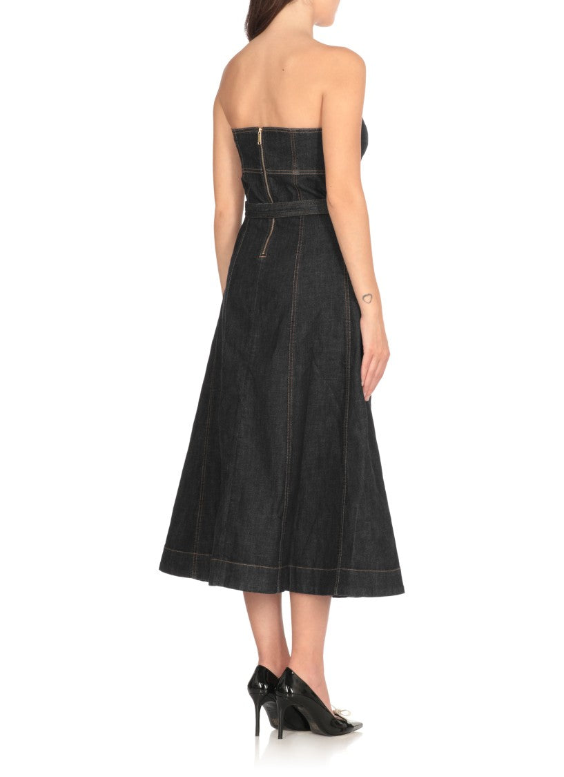 Self-Portrait Indigo Denim Bandeau Midi Dress