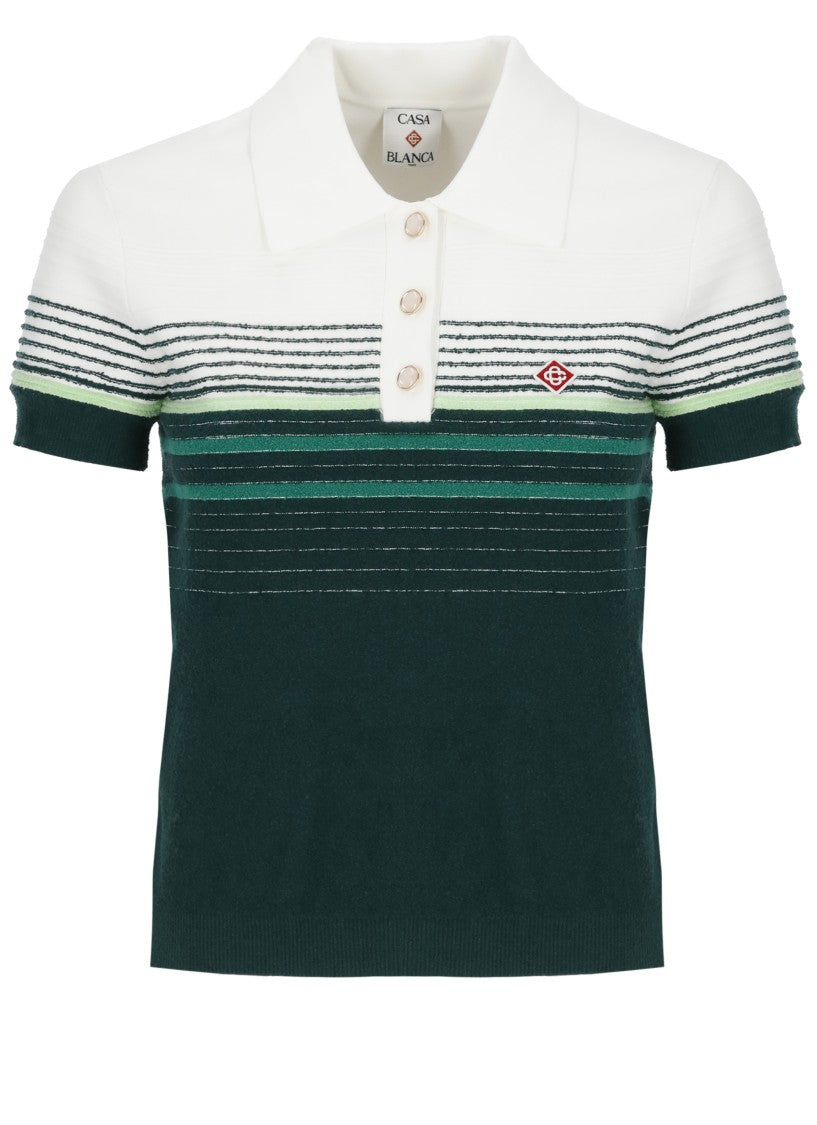 Casablanca White Boucle Stripes Polo Shirt