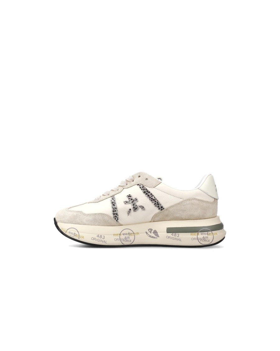Premiata Ivory Leather Low-Top Sneakers