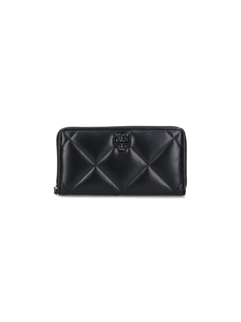 Tory Burch Quilted Black Calf Leather Zip-Around Wallet