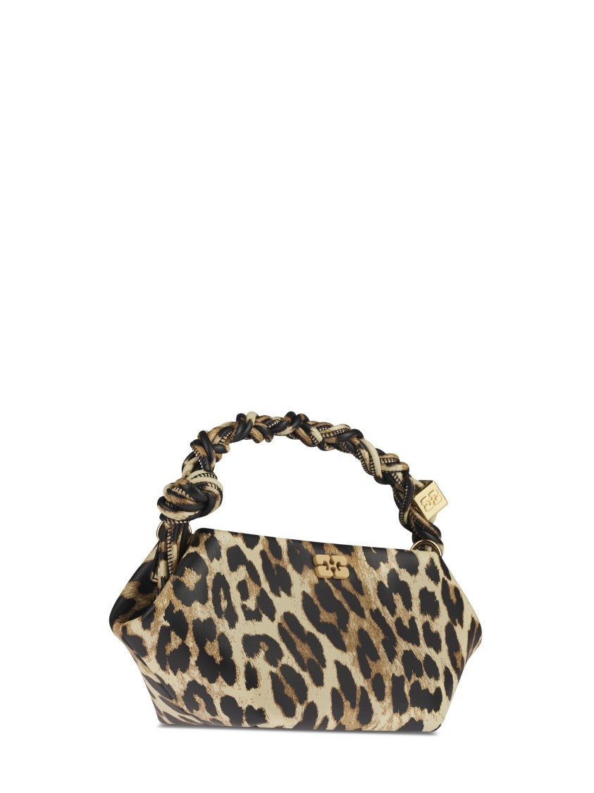 Ganni Structured Leopard Print Handbag With Twisted Handle
