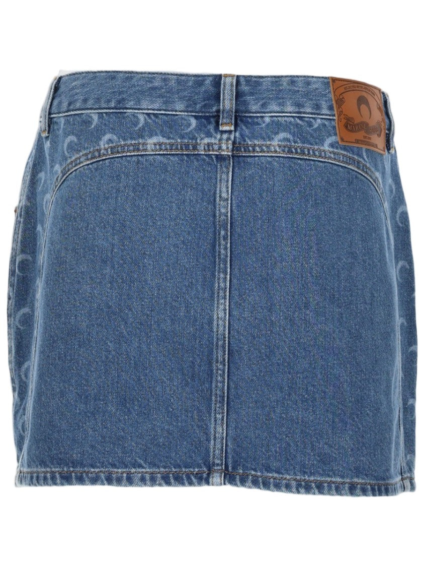 Marine Serre High-Waisted Crescent Pattern Denim Mini Skirt