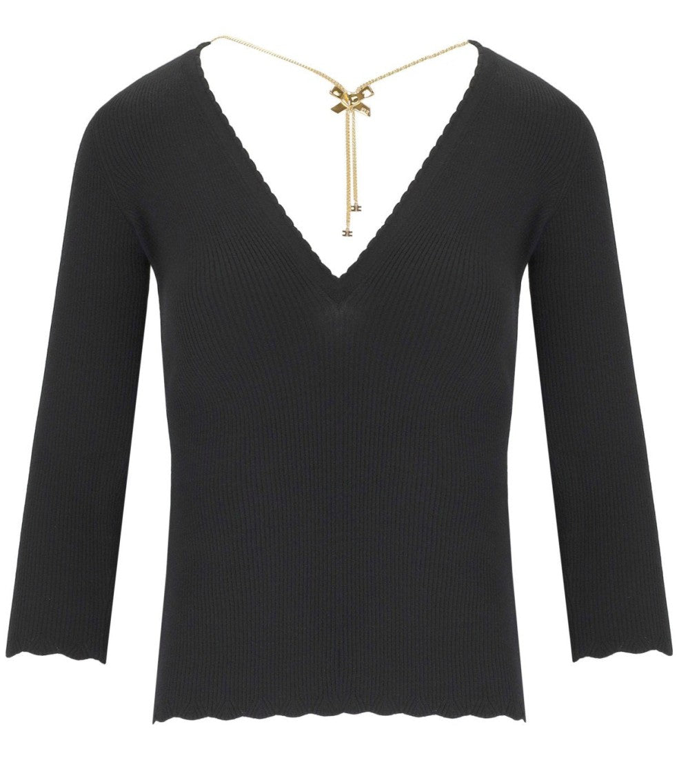 Elisabetta Franchi Black Sweater With Necklace