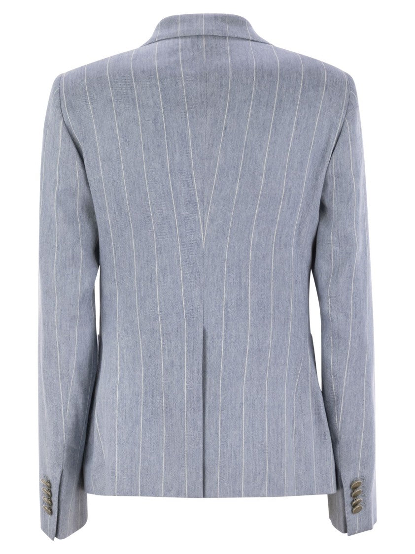 Tagliatore Linen And Cotton Double-Breasted Pinstripe Blazer