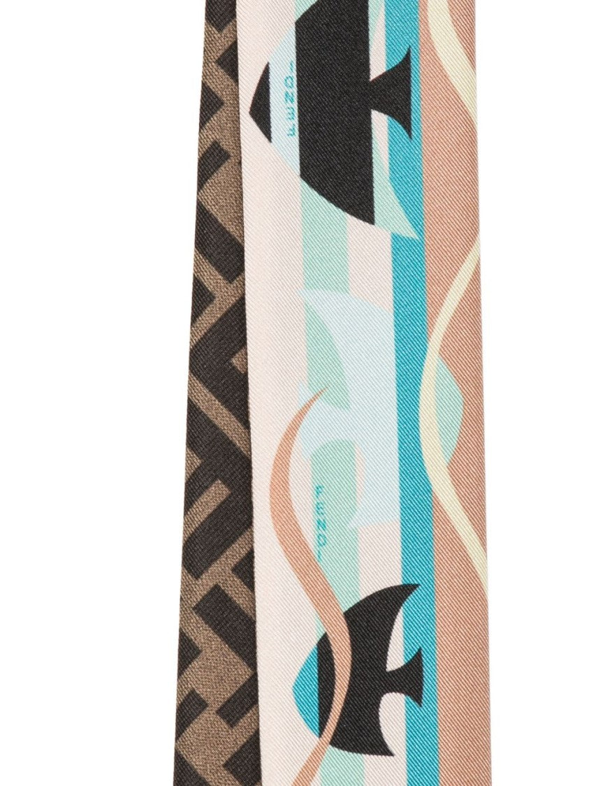 Fendi Multicolor Geometric-Fish Pattern Silk Scarf