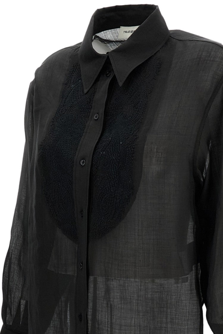 True Royal Sheer Black Button-Up Shirt With Textured Detail