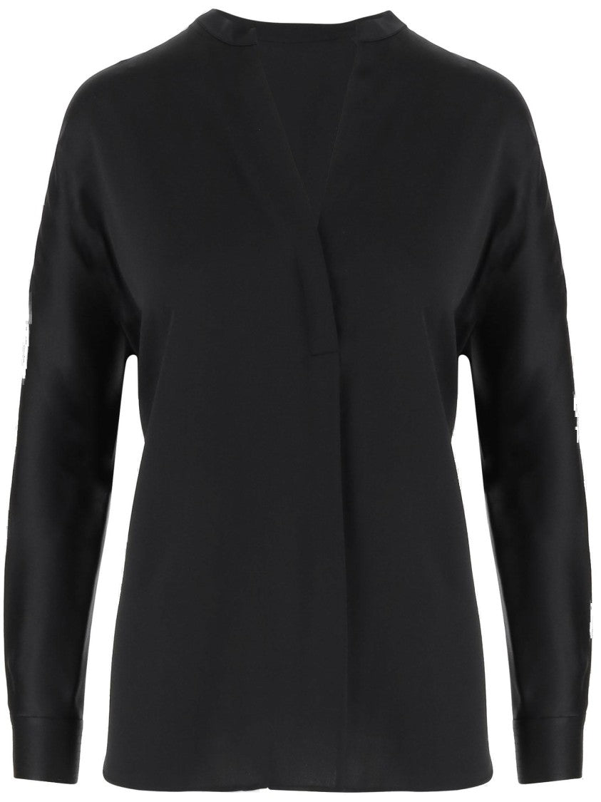 Vince Silk Shirt With V-Neck And Mandarin Collar