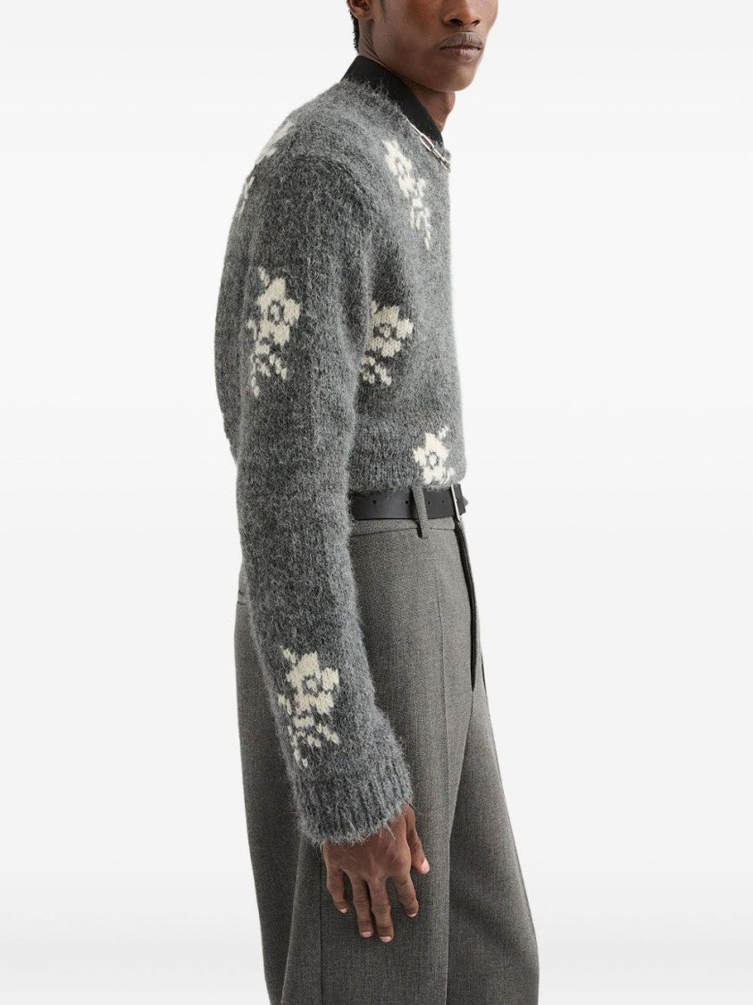 Jil Sander Medium Grey Floral Knitted Jumper