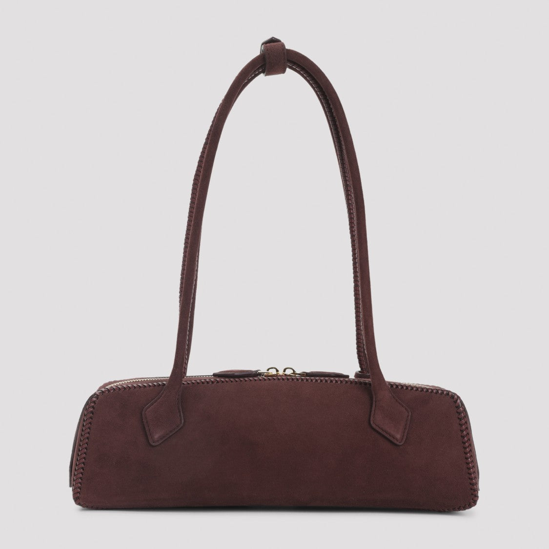 Alaïa Elongated Red Suede Handbag With Gold-Tone Accents