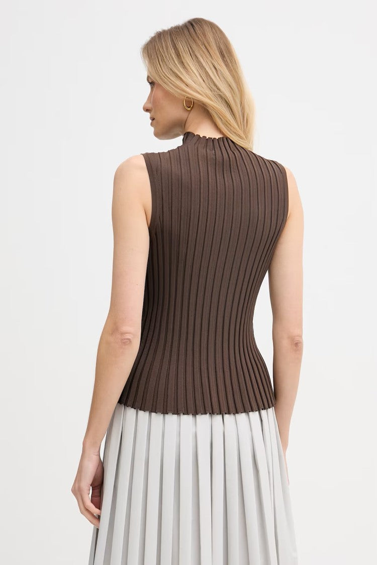 Max Mara Ribbed Texture Sleeveless Top With High Neckline