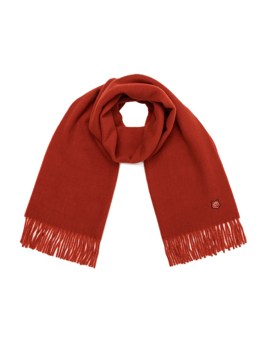 Maison Kitsuné Vibrant Burnt Orange Wool Scarf With Fringed Ends