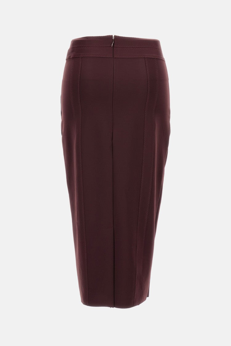 Elisabetta Franchi Gold-Colored Buckle Accents Burgundy Midi Skirt