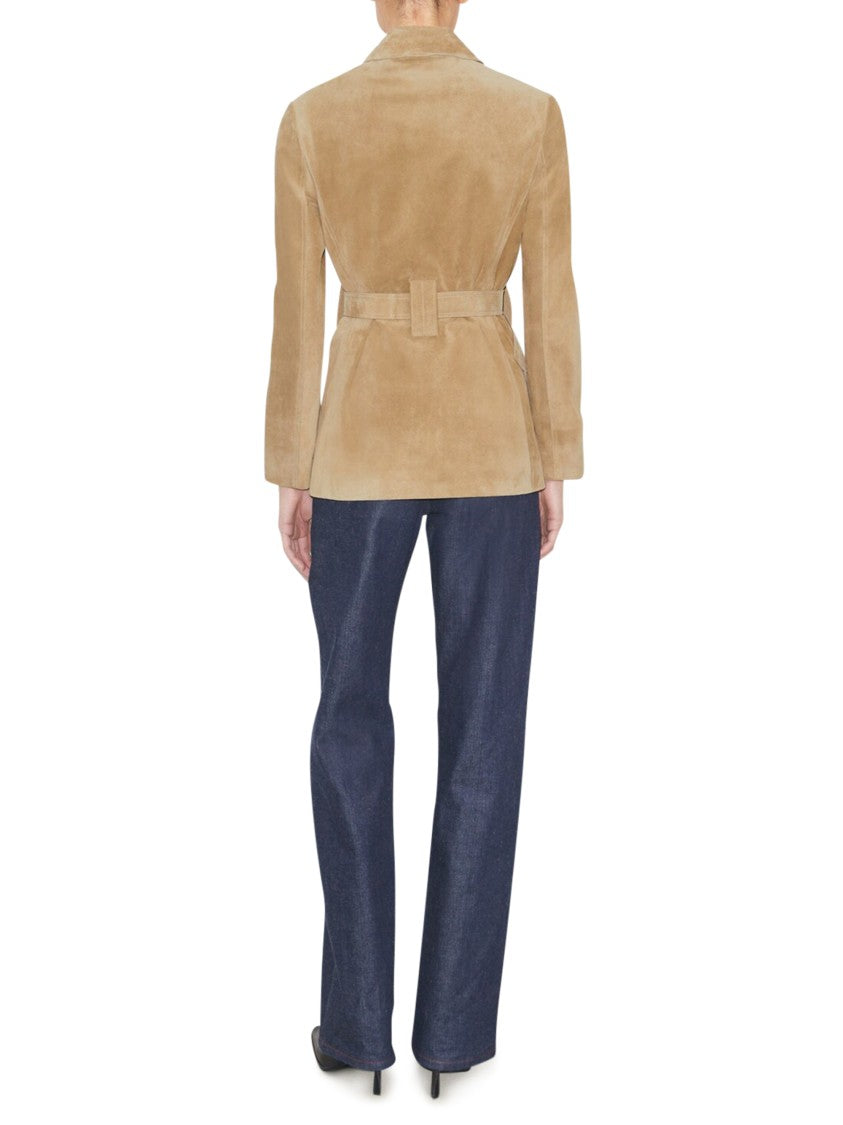 Tory Burch Structured Brown Suede Jacket With Front Belt