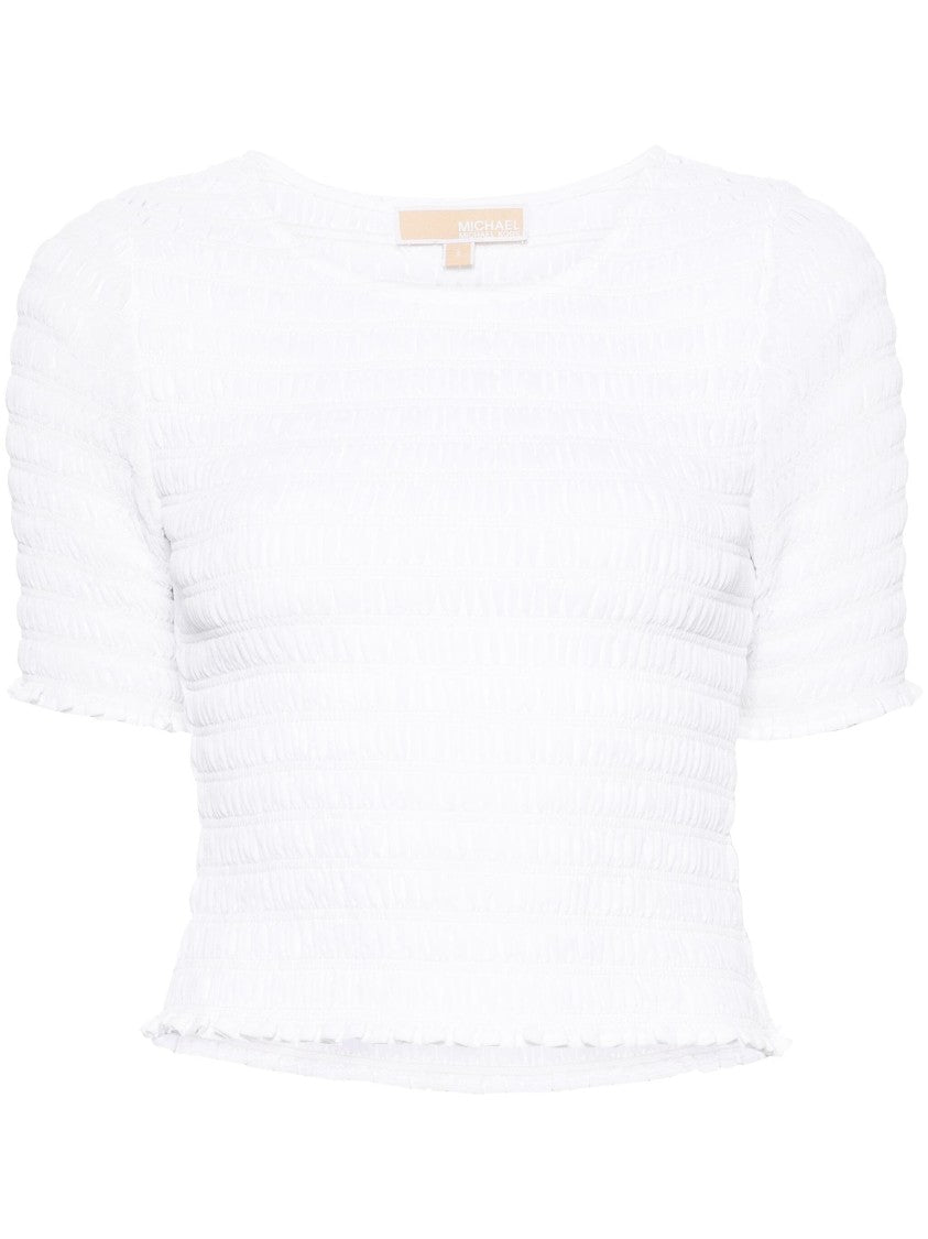 Michael Kors Smocked Short Sleeve T-Shirt With Cropped Hem