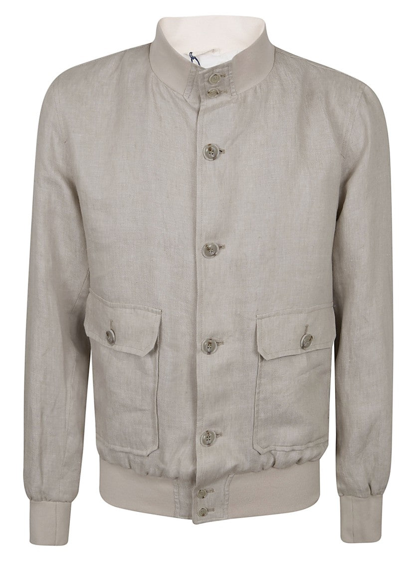 Barba Napoli Linen Sport Jacket With High Collar And Ribbed Detailing