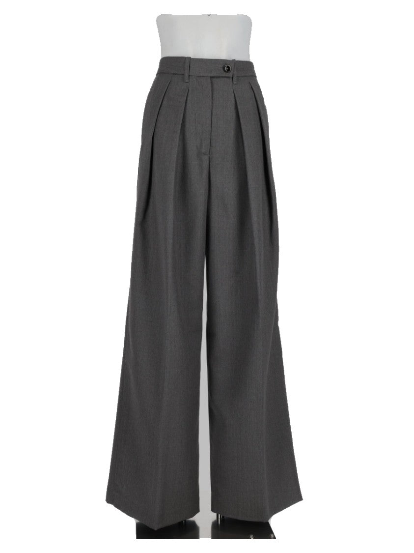Nine In The Morning Grey Front Pleat Wide-Leg Pants