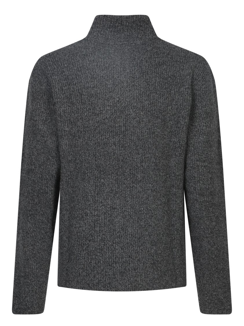 Officine Generale Black Wool-Cashmere Zip Sweater