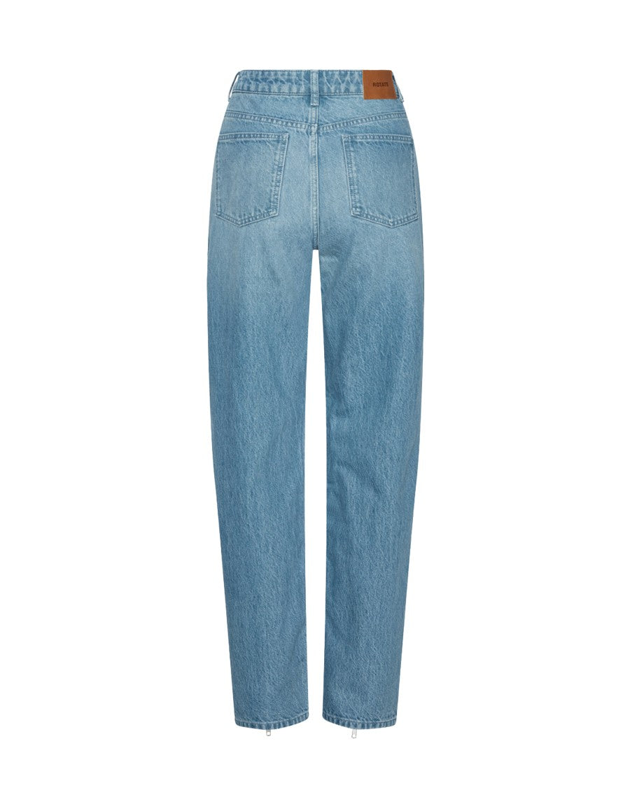 Rotate High-Waisted Zipper Seam Organic Cotton Straight-Leg Jeans