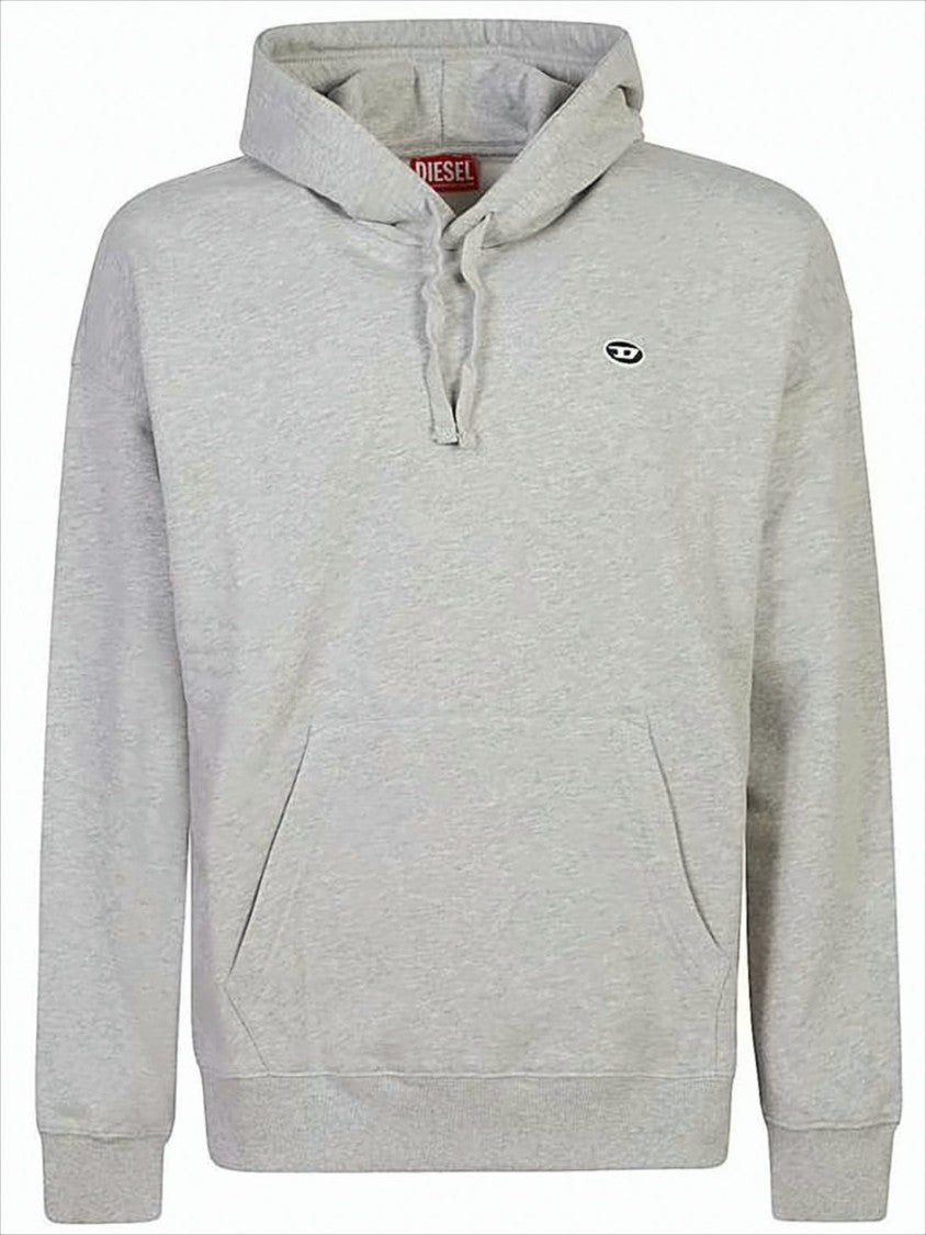Diesel Light Grey Heathered Hoodie With Embroidery