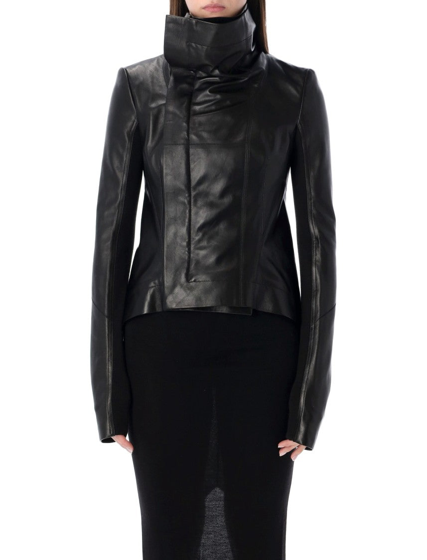 Rick Owens Naska Leather Biker Jacket With Sculptural Curved Hem