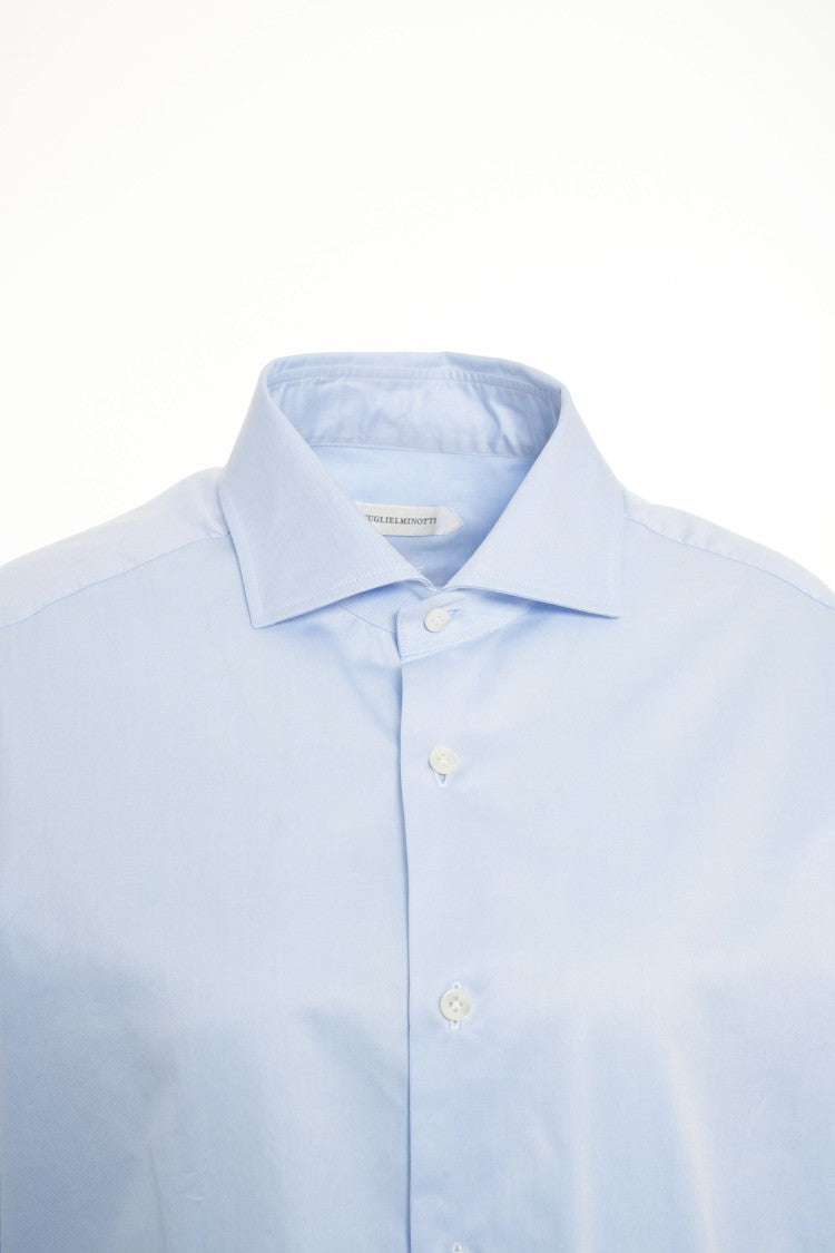 Guglieminotti Light Blue Cotton Shirt With Refined Kent Collar