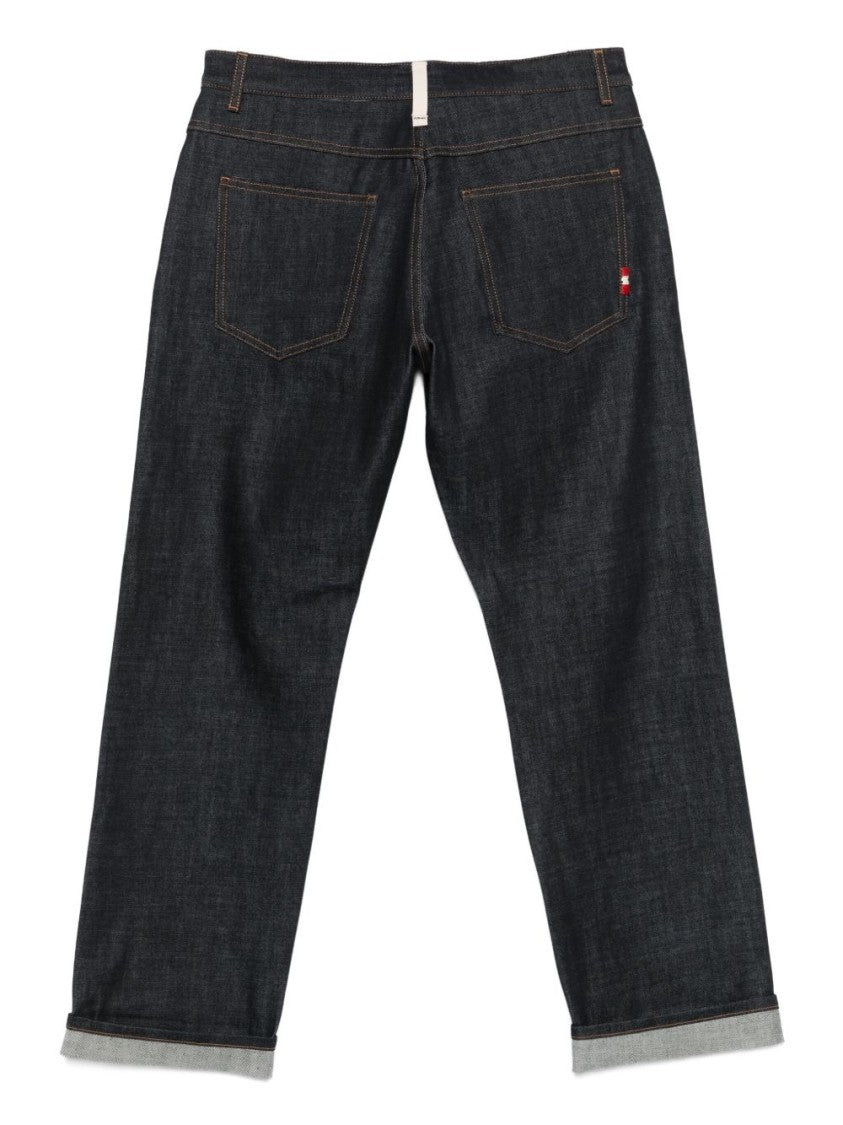 Amish Dark Blue Denim Jeans With Cuffed Hems