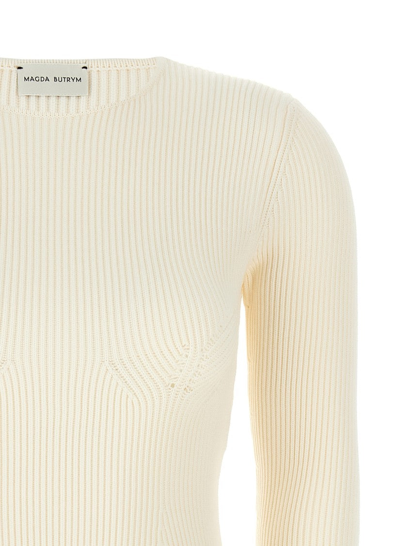 Magda Butrym Ribbed Viscose Blend Sweater With Sculptural Chest Detail