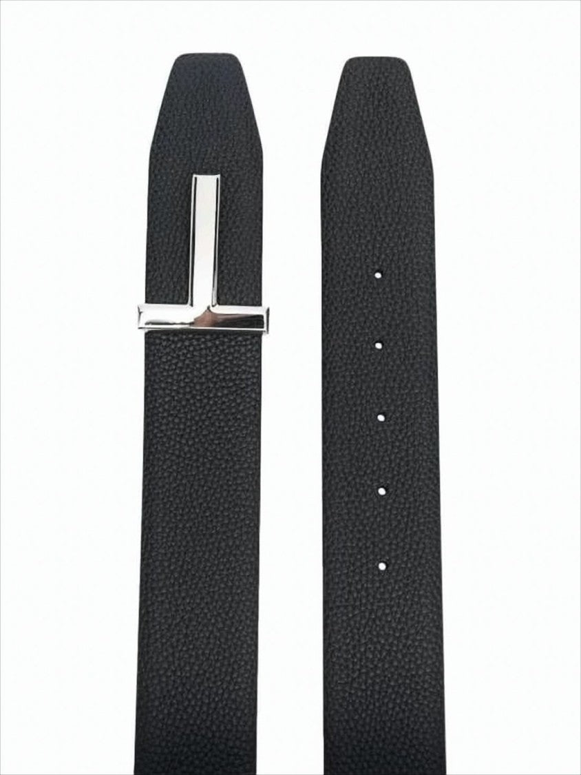 Tom Ford Textured Leather Belt With Distinctive Metallic Buckle