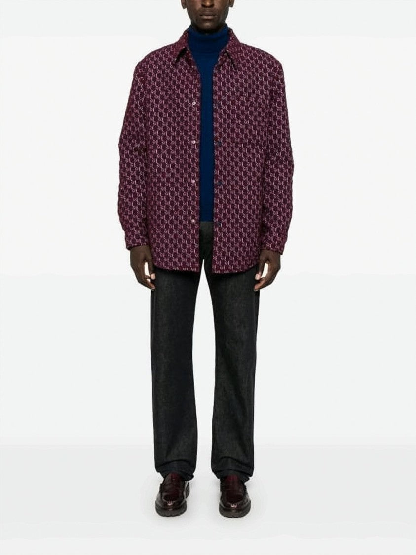 Gucci Burgundy Long Sleeve Shirt With Intricate Pattern