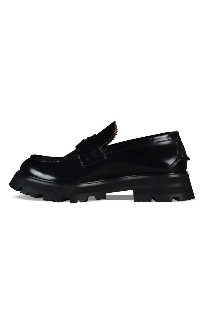 Alexander Mcqueen Round Toe Black Leather Loafers