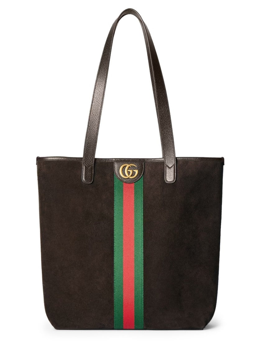 Gucci Structured Calfskin Shopping Bag With Signature Web Stripe
