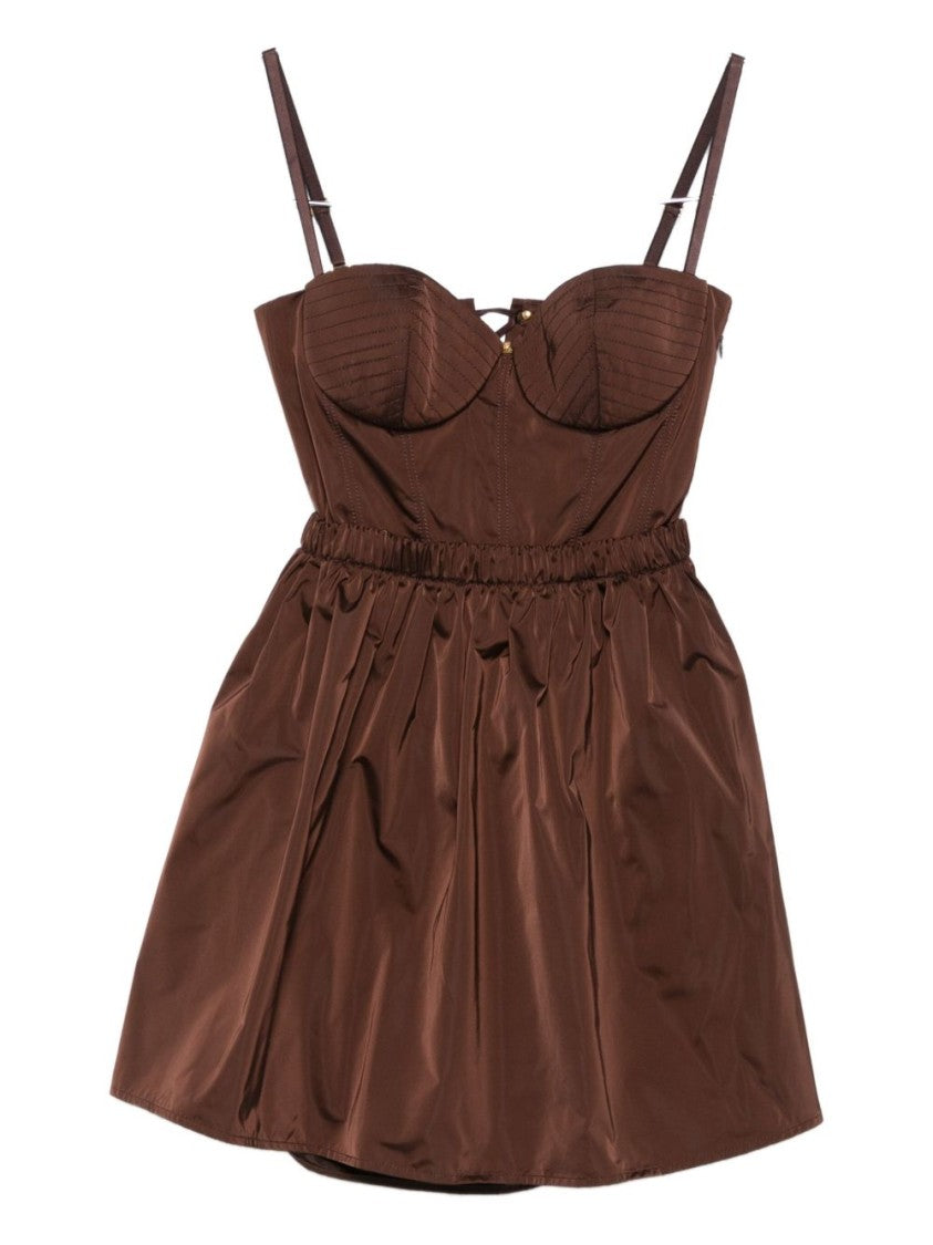 Elisabetta Franchi Brown Bustier Dress With Lace-Up Back Detail