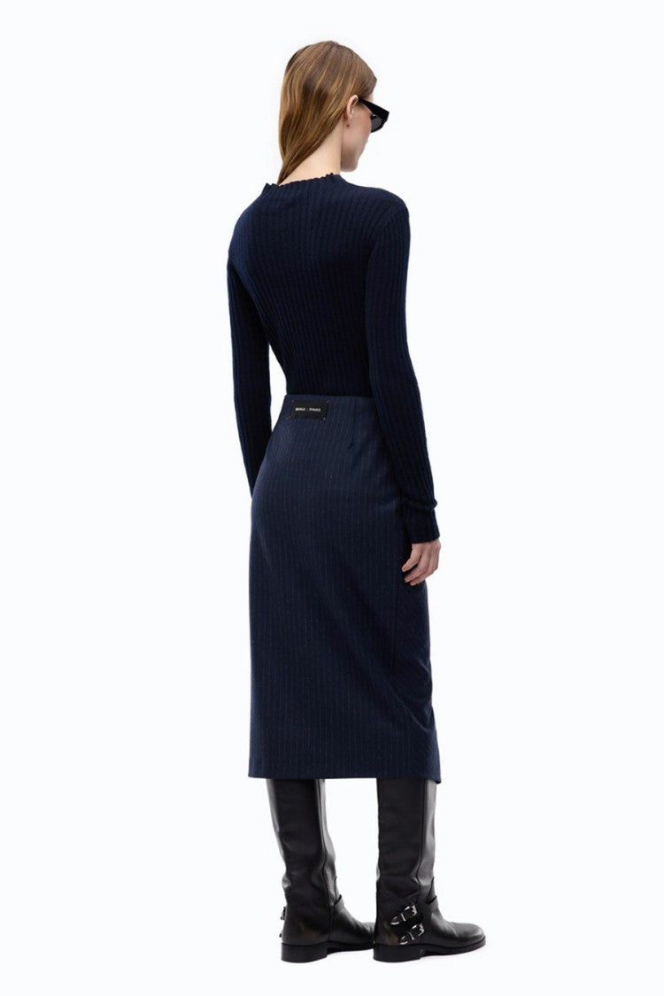 Pinko Black Polyester-Wool Blend Contrast-Skirt Sweater Dress