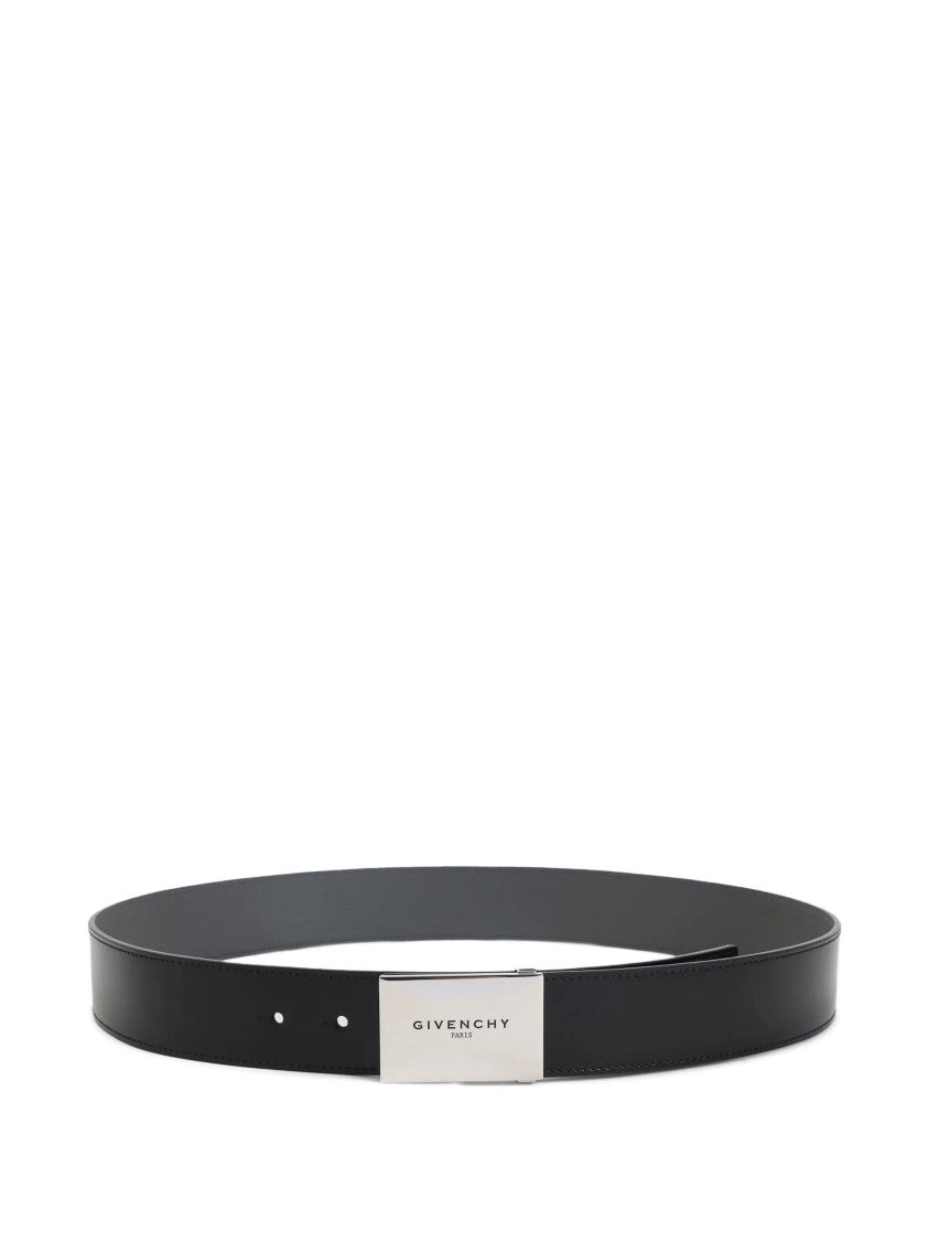 Givenchy Metal Plaque Black Calf Leather Belt