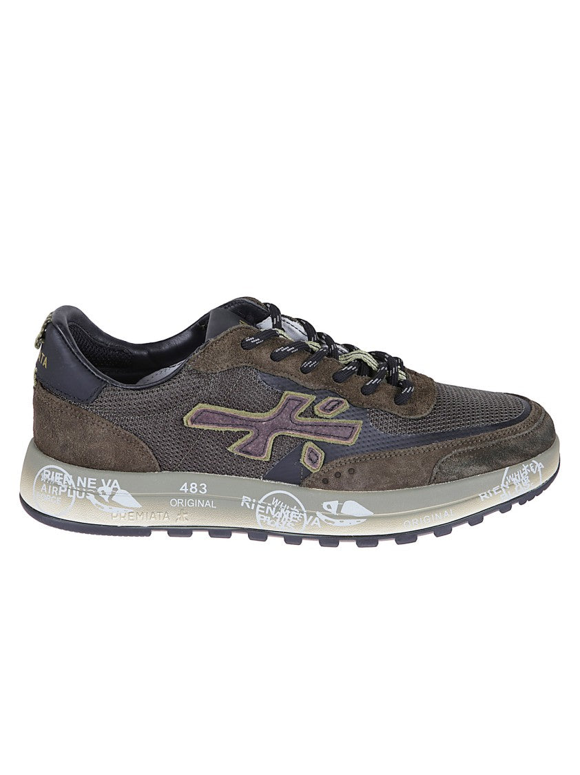 Premiata Low-Top Sneakers With Vintage Leather Accents And Textured Mesh Upper