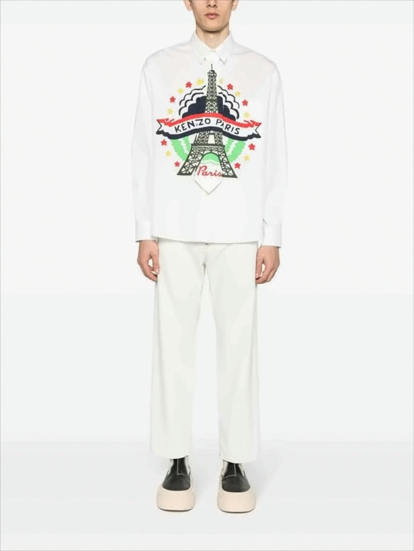 Kenzo White Straight-Leg Pants With Classic Five-Pocket Design