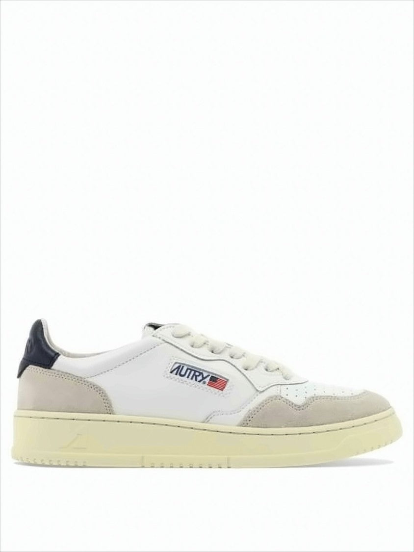 Autry Low-Top White Leather Sneakers With Beige Suede Overlays
